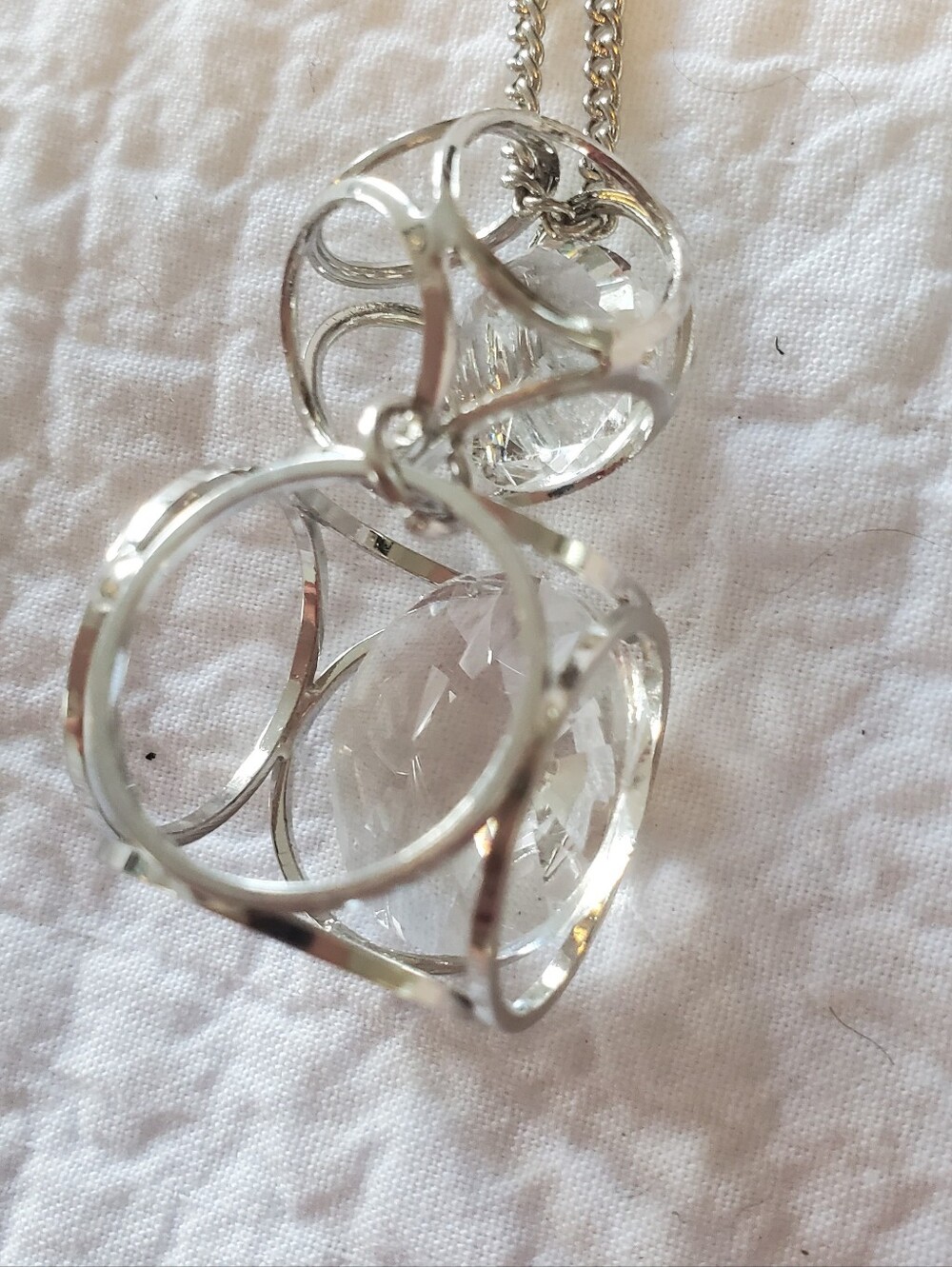 Longline Clear Crystal Orb Pendant Necklace in Silver Tone